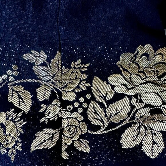 Vintage Albert Nipon Black & Gold Floral Embroidered Linen Skirt Suit Women's 8 - Picture 10 of 11